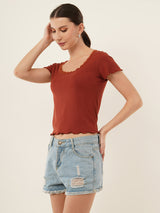 Clobug Women Cotton Blend Short Sleeve Top