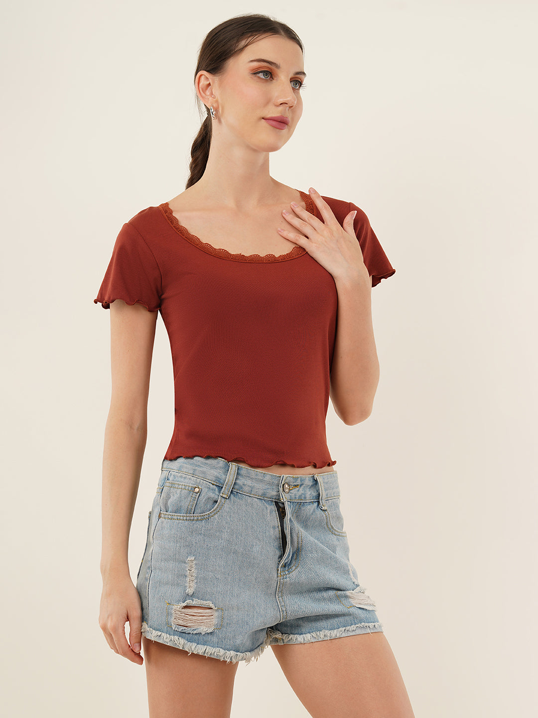 Clobug Women Cotton Blend Short Sleeve Top