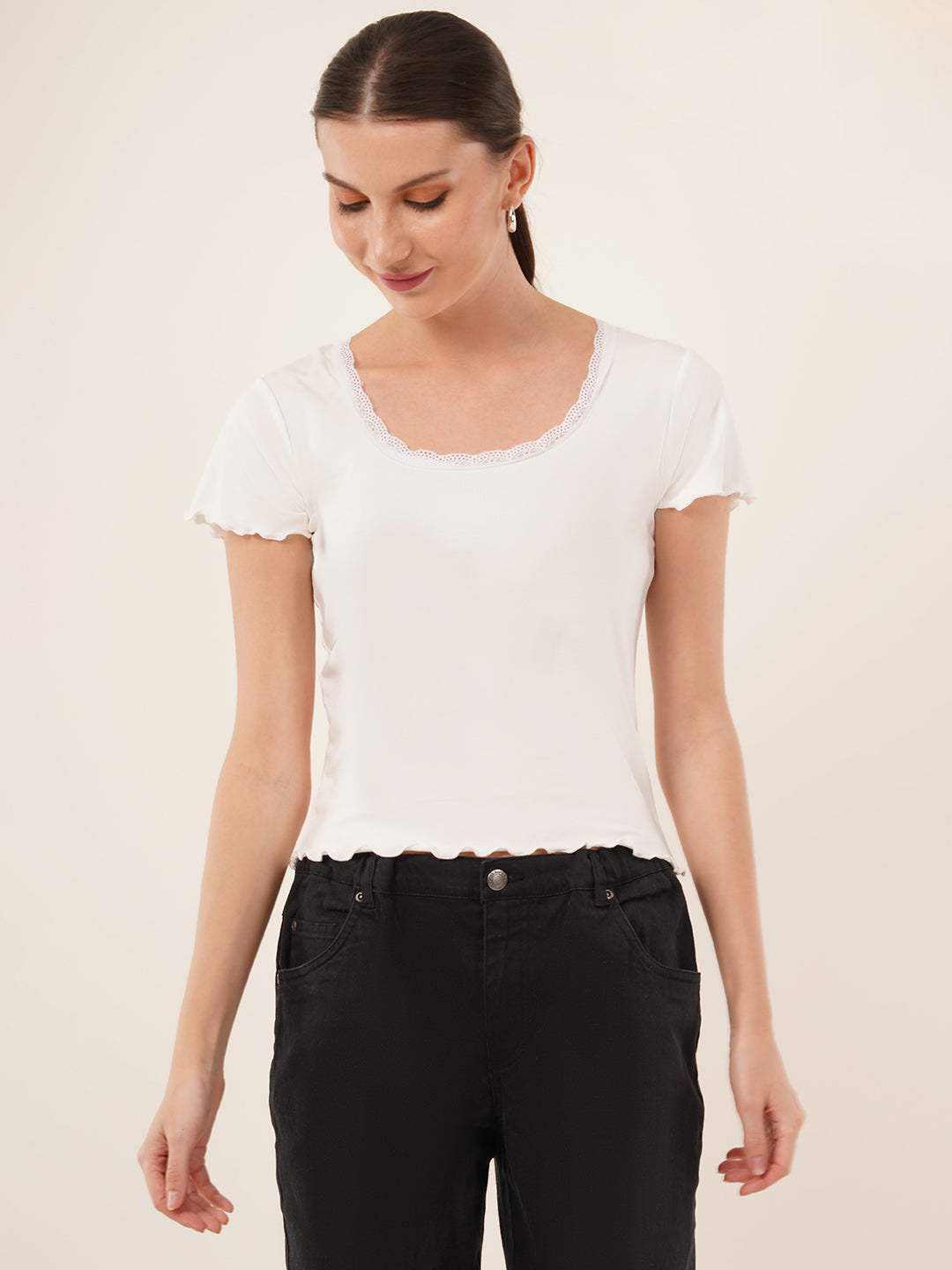 Clobug Women Cotton Blend Short Sleeve Top