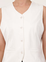 Clobug Women Cotton Blend Sleeveless White Blazer