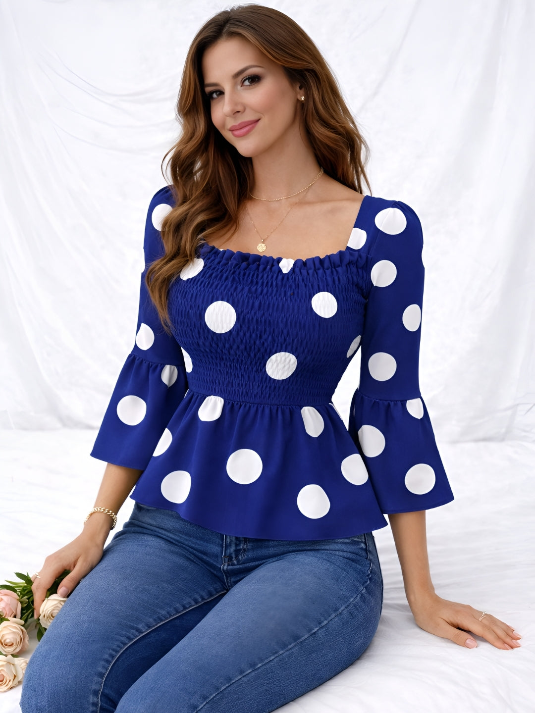 Clobug Women Polka Printed Full Sleeve Crepe Top