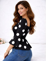Clobug Women Polka Printed Full Sleeve Crepe Top