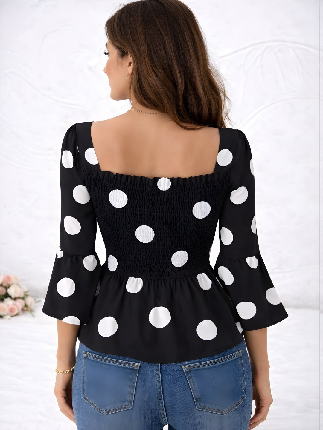 Clobug Women Polka Printed Full Sleeve Crepe Top