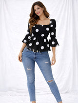 Clobug Women Polka Printed Full Sleeve Crepe Top
