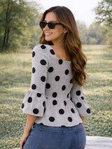 Clobug Women Polka Printed Full Sleeve Crepe Top