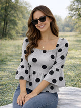 Clobug Women Polka Printed Full Sleeve Crepe Top