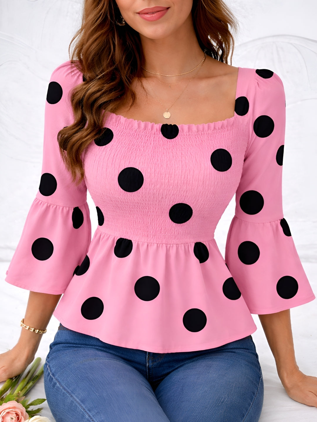 Clobug Women Polka Printed Full Sleeve Crepe Top