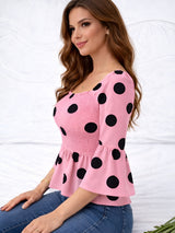 Clobug Women Polka Printed Full Sleeve Crepe Top