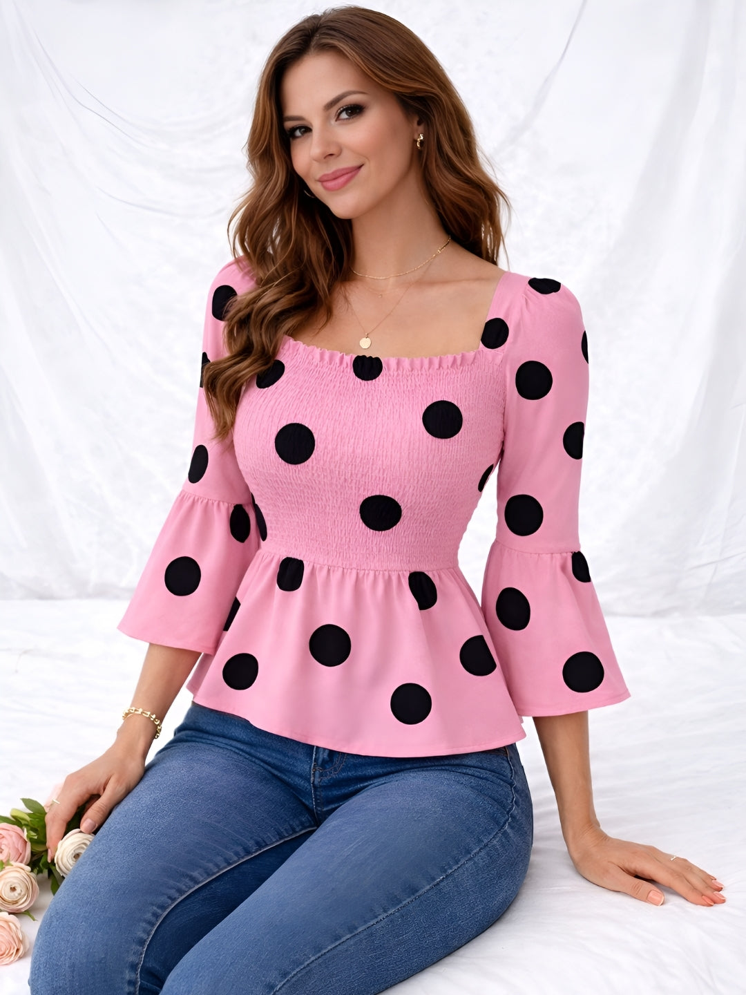 Clobug Women Polka Printed Full Sleeve Crepe Top