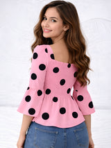 Clobug Women Polka Printed Full Sleeve Crepe Top