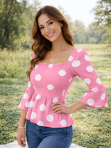 Clobug Women Polka Printed Full Sleeve Crepe Top