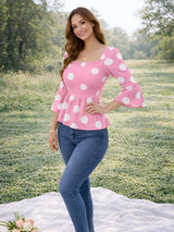 Clobug Women Polka Printed Full Sleeve Crepe Top