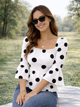 Clobug Women Polka Printed Full Sleeve Crepe Top