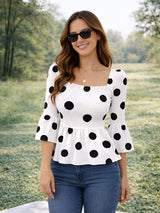 Clobug Women Polka Printed Full Sleeve Crepe Top