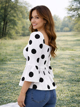 Clobug Women Polka Printed Full Sleeve Crepe Top
