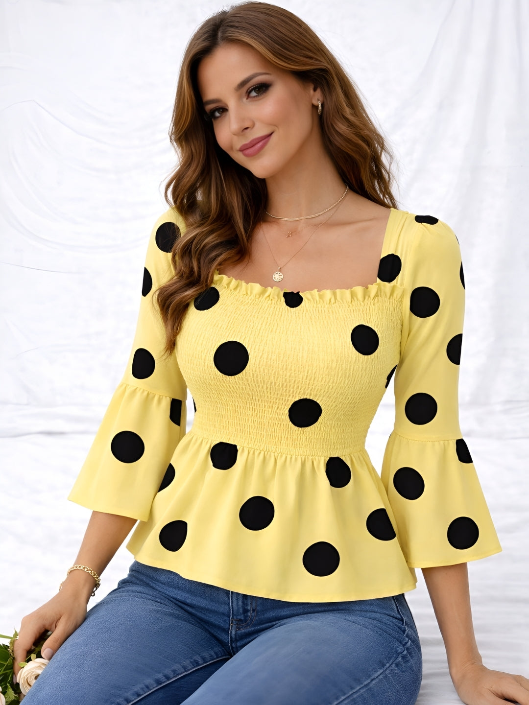 Clobug Women Polka Printed Full Sleeve Crepe Top
