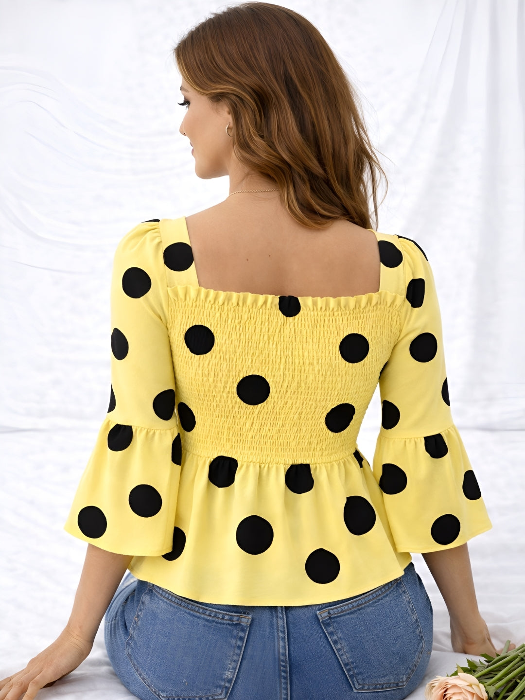 Clobug Women Polka Printed Full Sleeve Crepe Top