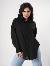 Casual Black Plain Shirt With Full Sleeve