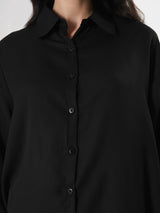 Casual Black Plain Shirt With Full Sleeve