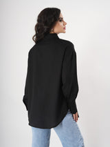 Casual Black Plain Shirt With Full Sleeve