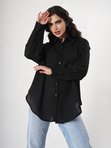 Casual Black Plain Shirt With Full Sleeve