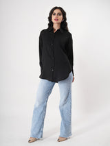 Casual Black Plain Shirt With Full Sleeve