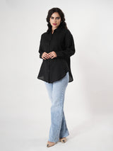 Casual Black Plain Shirt With Full Sleeve