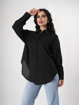 Casual Black Plain Shirt With Full Sleeve