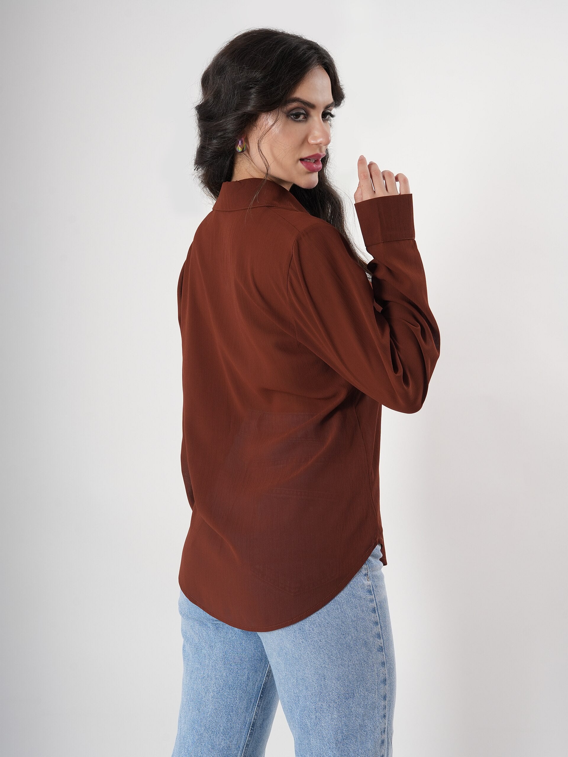 Casual  Textured Brown  Shirt With Full Sleeve