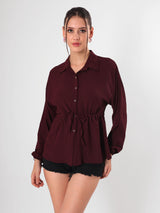 Casual Textured Maroon Tunic Shirt