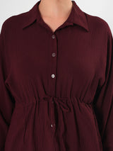 Casual Textured Maroon Tunic Shirt