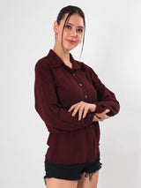 Casual Textured Maroon Tunic Shirt