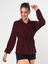 Casual Textured Maroon Tunic Shirt