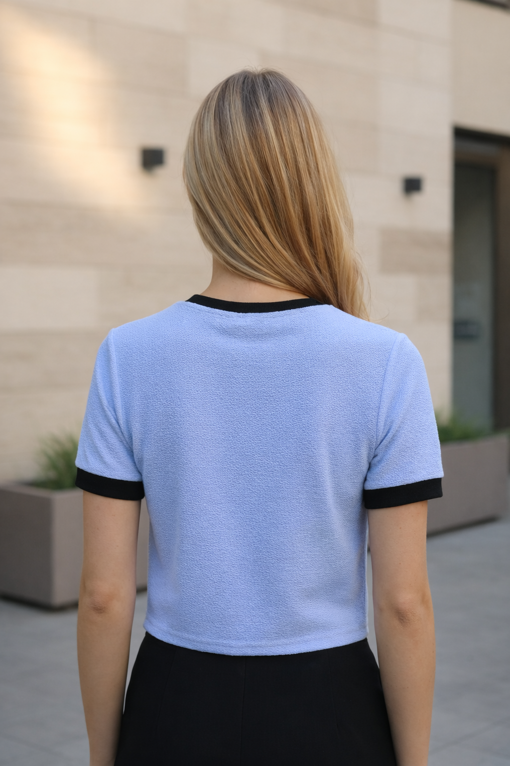 Clobug Women Cotton Blend Round Neck Short Sleeve Crop Top