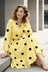 Clobug Women Polka Printed Full Sleeve Crepe Top & Skirt Set