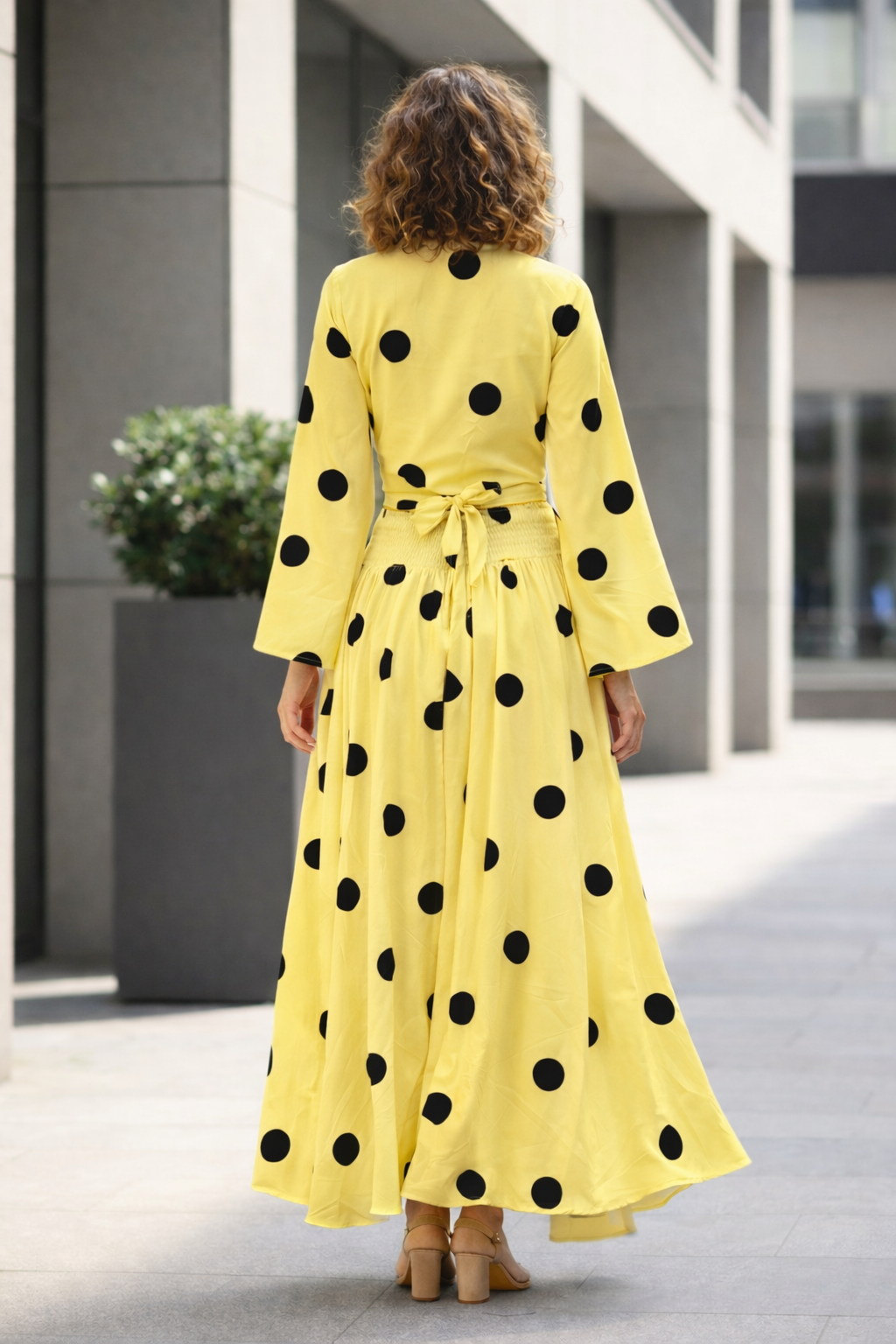 Clobug Women Polka Printed Full Sleeve Crepe Top & Skirt Set