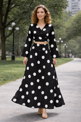 Clobug Women Polka Printed Full Sleeve Crepe Top & Skirt Set