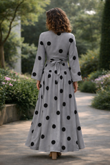 Clobug Women Polka Printed Full Sleeve Crepe Top & Skirt Set