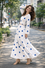 Clobug Women Polka Printed Full Sleeve Crepe Top & Skirt Set