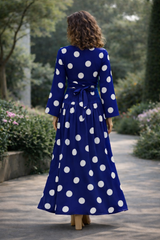 Clobug Women Polka Printed Full Sleeve Crepe Top & Skirt Set