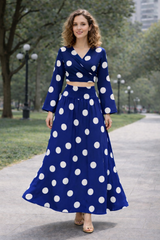 Clobug Women Polka Printed Full Sleeve Crepe Top & Skirt Set