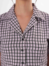 Checkered Notched Collar Crop Shirt