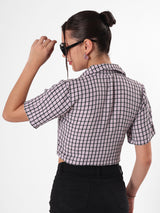 Checkered Notched Collar Crop Shirt