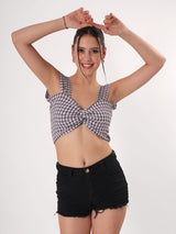 Checkered Sweetheart Neck Crop Top