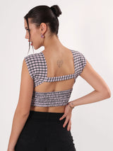 Checkered Sweetheart Neck Crop Top