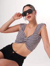 Checkered Sweetheart Neck Crop Top