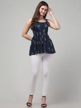 Clobug Women Blue Typography Tunic Top