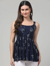 Clobug Women Blue Typography Tunic Top