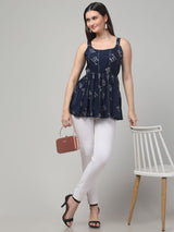 Clobug Women Blue Typography Tunic Top