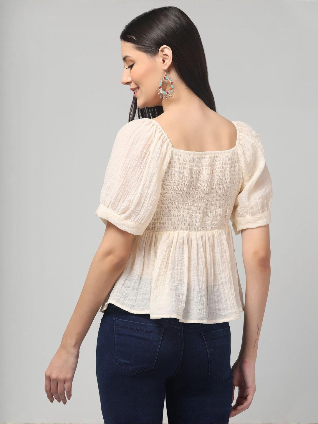 Puff Sleeve Textured Top